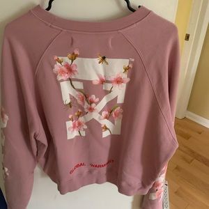 Pink off white global warming crewneck